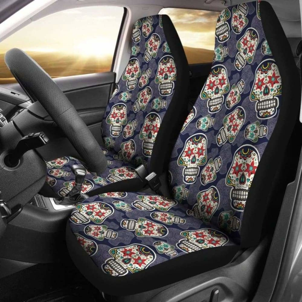 Set Seat Cover Sugar Skulls - Day Of The Dead Seat Cover