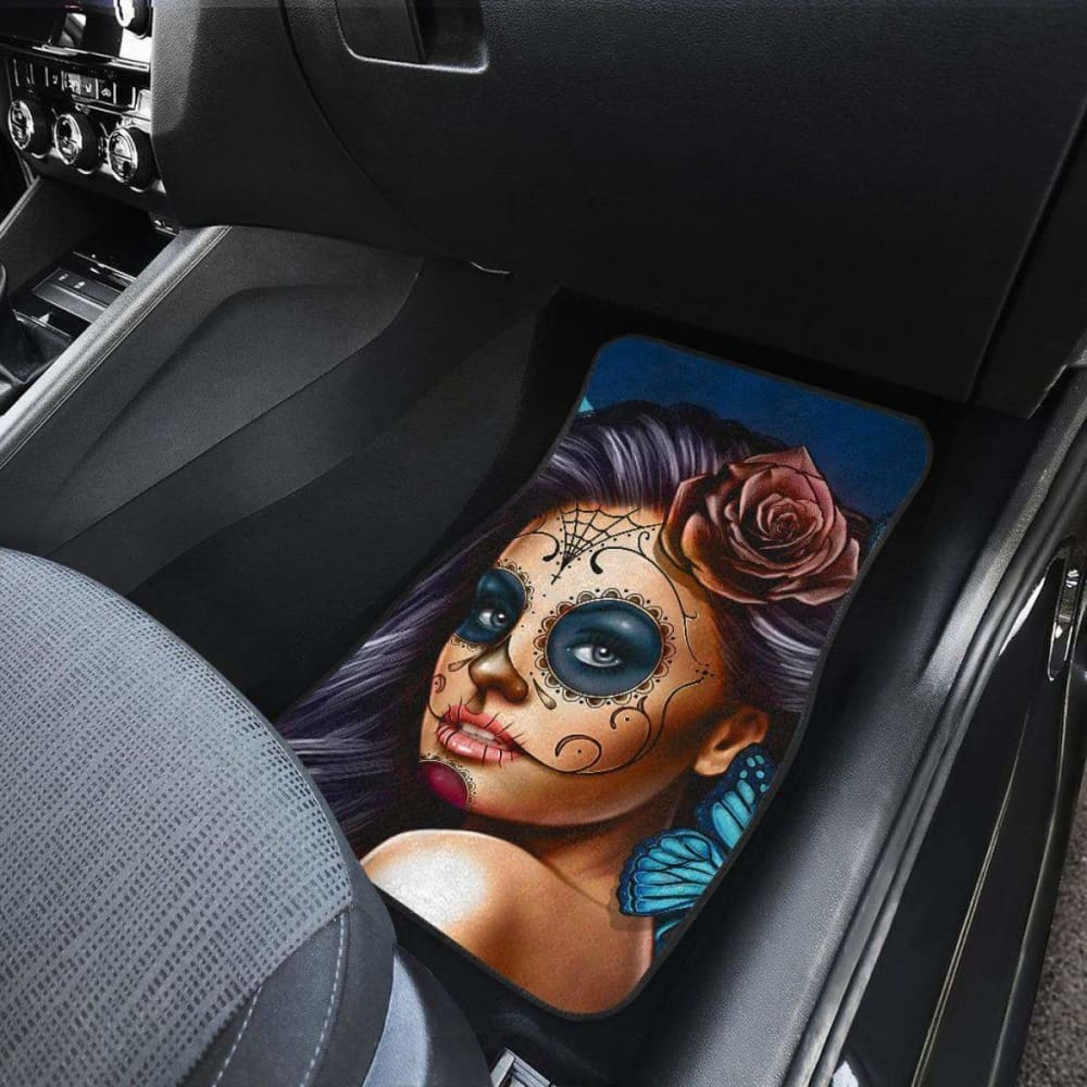 Calavera Girl - Blue - Front and Back Car Floor Mats