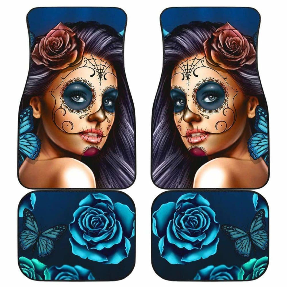 Calavera Girl - Blue - Front and Back Car Floor Mats