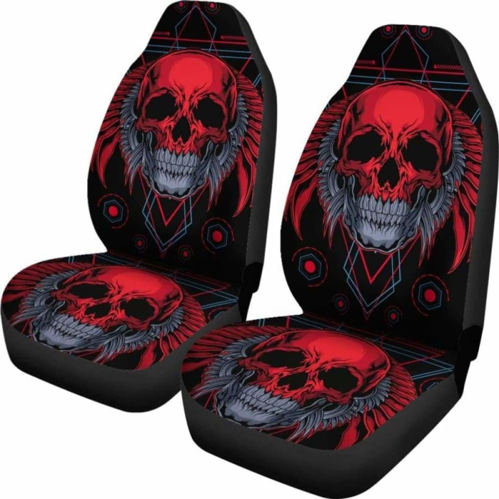 Set Of Flaming Fire Red Skull Car Seat Covers