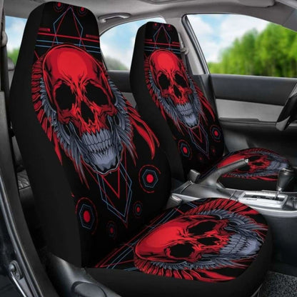Set Of Flaming Fire Red Skull Car Seat Covers