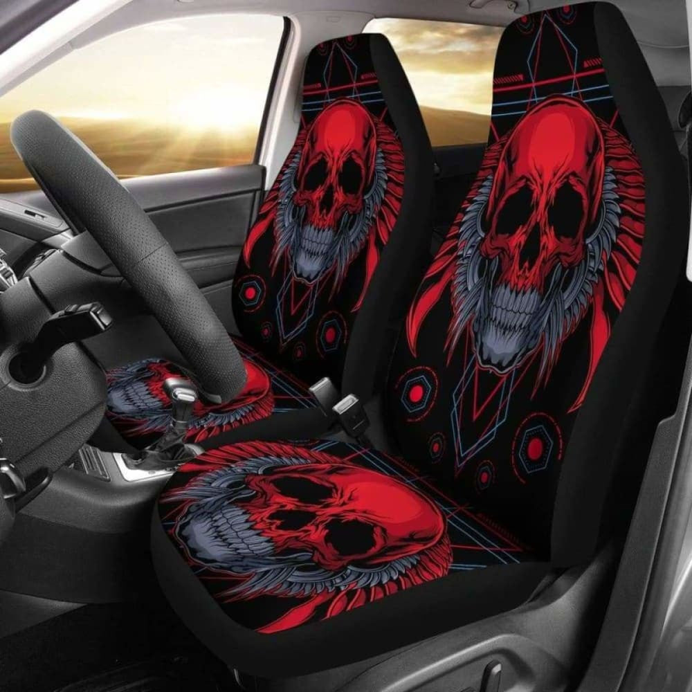 Set Of Flaming Fire Red Skull Car Seat Covers