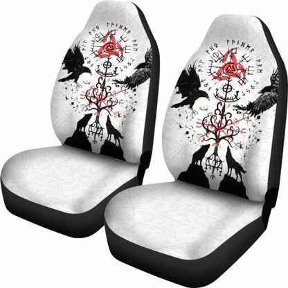 Viking Car Seat Cover, Vegvisir Hugin And Munin With Fenrir Yggdrasil