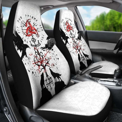 Viking Car Seat Cover, Vegvisir Hugin And Munin With Fenrir Yggdrasil