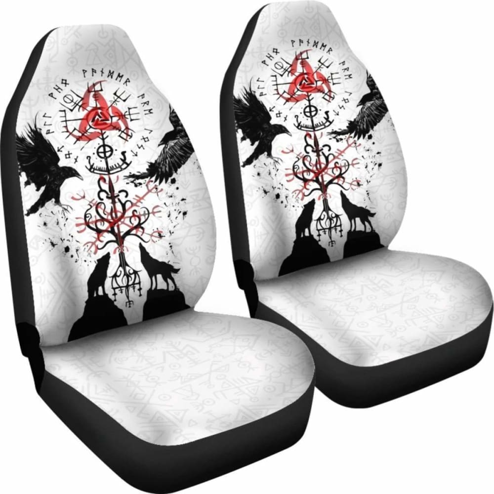 Viking Car Seat Cover, Vegvisir Hugin And Munin With Fenrir Yggdrasil