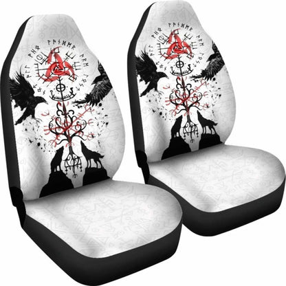 Viking Car Seat Cover, Vegvisir Hugin And Munin With Fenrir Yggdrasil