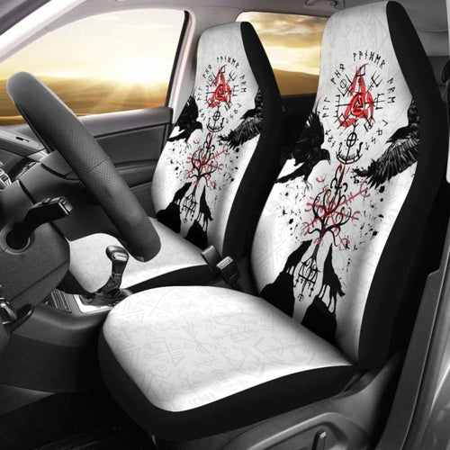 Viking Car Seat Cover, Vegvisir Hugin And Munin With Fenrir Yggdrasil