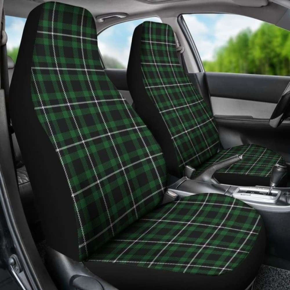 Dark Green And White  Plaid Tartan Scottish Car Seat Covers