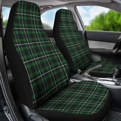 Dark Green And White  Plaid Tartan Scottish Car Seat Covers