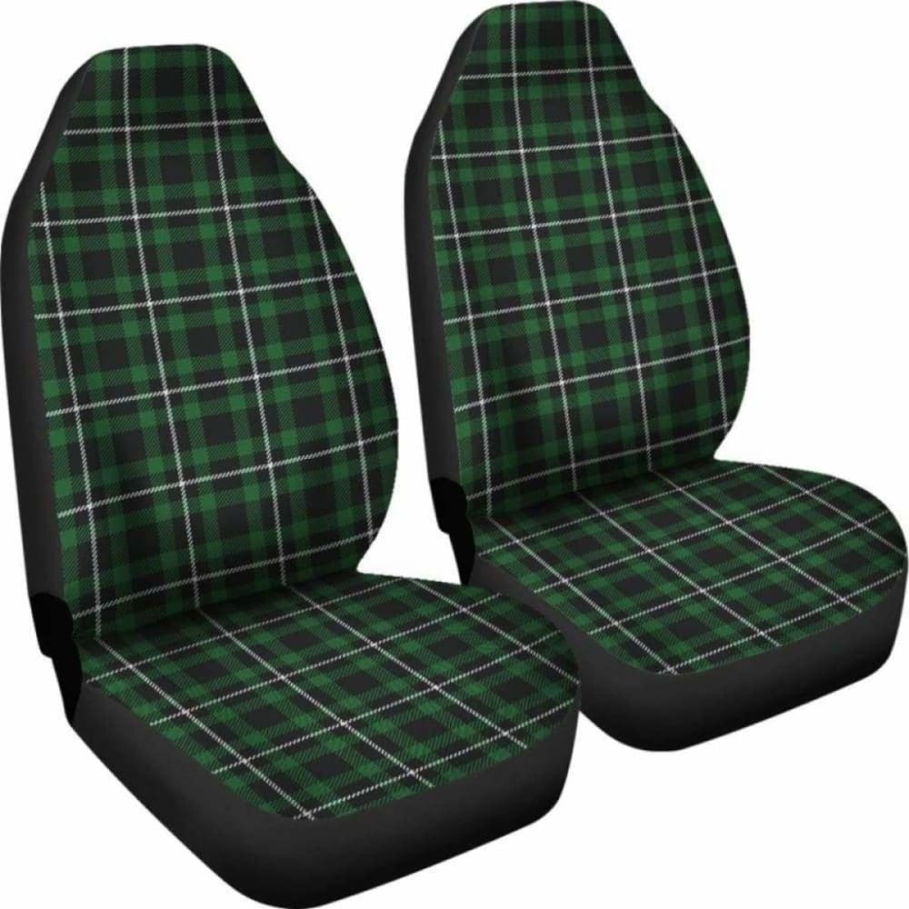 Dark Green And White  Plaid Tartan Scottish Car Seat Covers