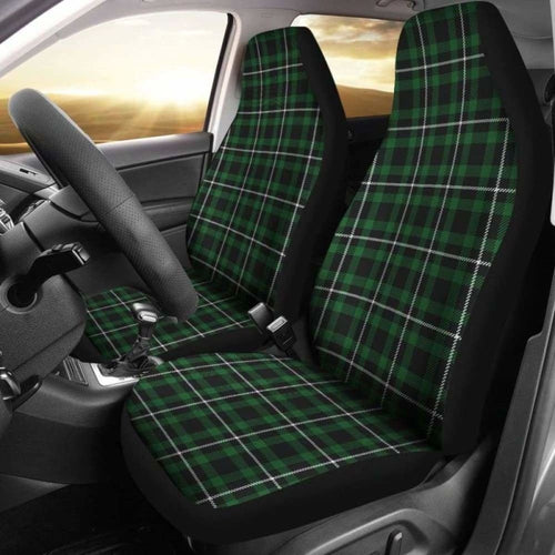 Dark Green And White  Plaid Tartan Scottish Car Seat Covers