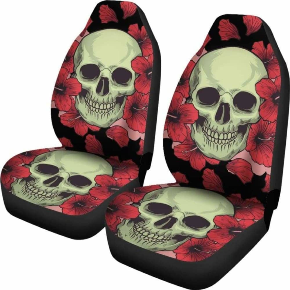Set Pcs Floral Sugar Skull Day Of The Dead Skull Car Seat Covers