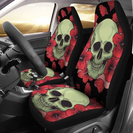 Set Pcs Floral Sugar Skull Day Of The Dead Skull Car Seat Covers