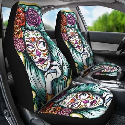 Set Day Of The Dead Car Seat Cover Sugar Skulls