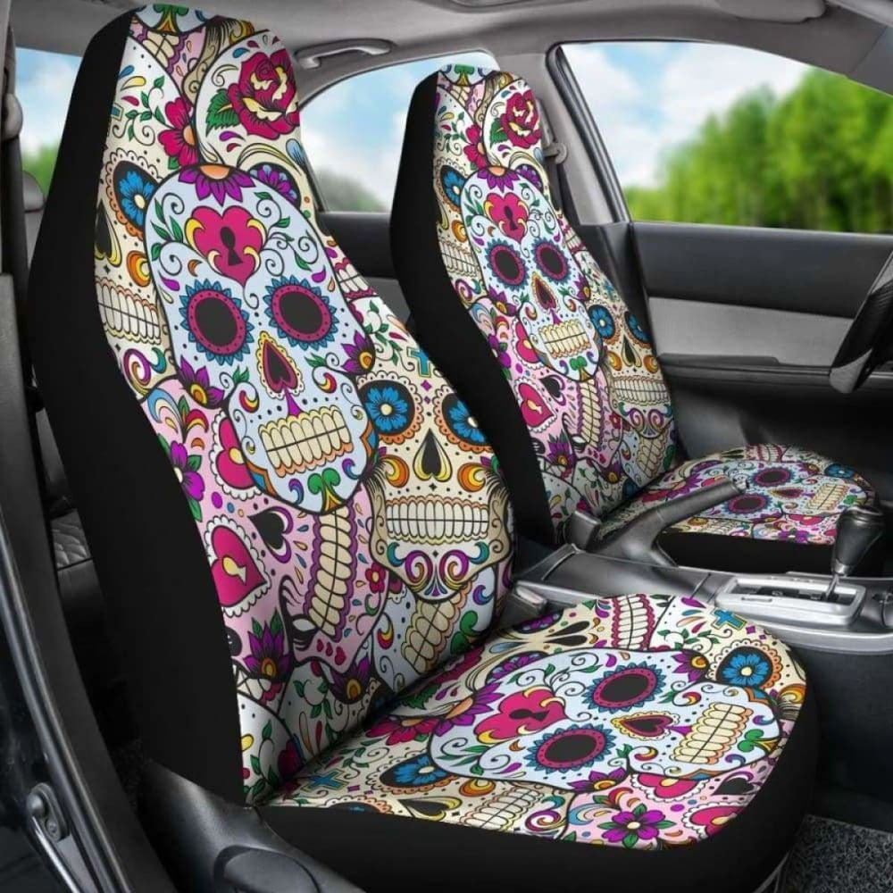 Set Of Sugar Skulls - Day Of The Dead Car Seat Covers