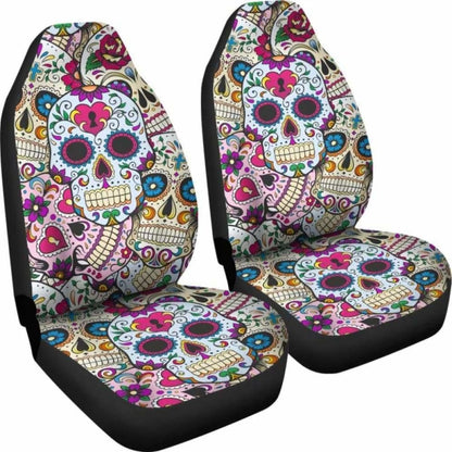 Set Of Sugar Skulls - Day Of The Dead Car Seat Covers