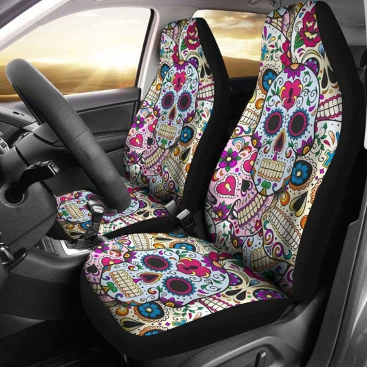Set Of Sugar Skulls - Day Of The Dead Car Seat Covers