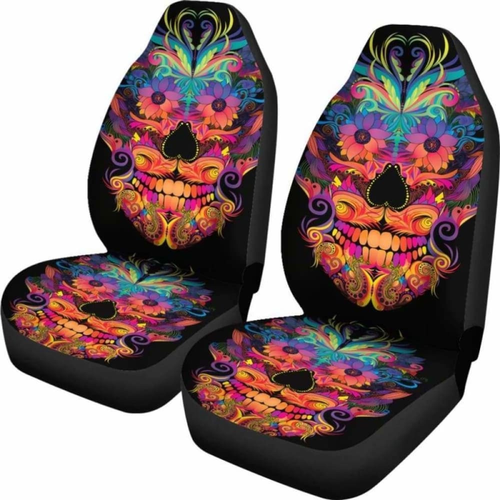 Set Of Colorful Sugar Skull Car Seat Covers