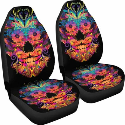 Set Of Colorful Sugar Skull Car Seat Covers