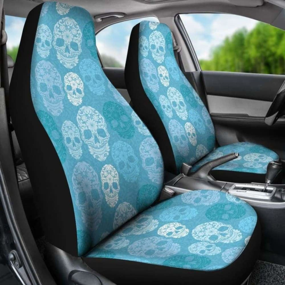 Set Of Pcs - Skull Gothic Horror Flaming Fire Halloween Skull Car Seat Covers