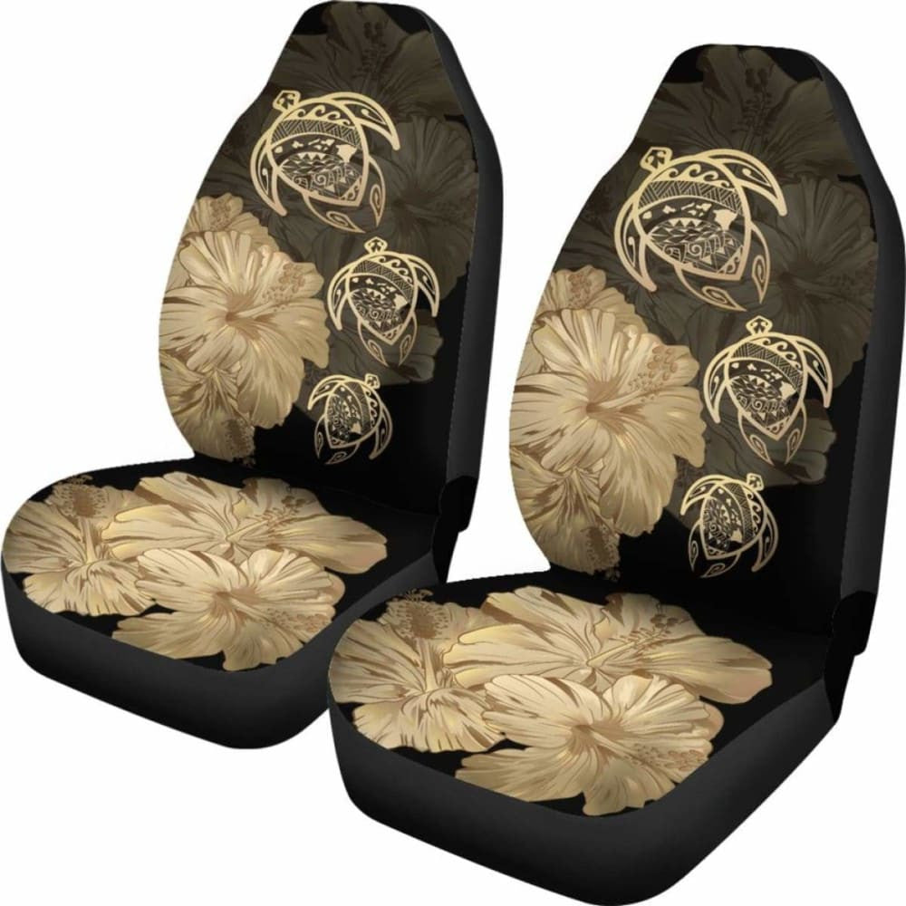Hawaiian Map Turtle Hibiscus Gold Vintage Polynesian  Car Seat Covers - New