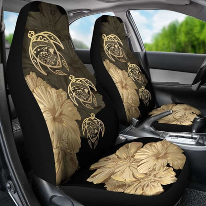 Hawaiian Map Turtle Hibiscus Gold Vintage Polynesian  Car Seat Covers - New