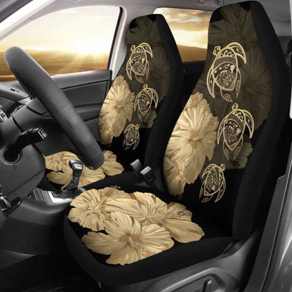 Hawaiian Map Turtle Hibiscus Gold Vintage Polynesian  Car Seat Covers - New