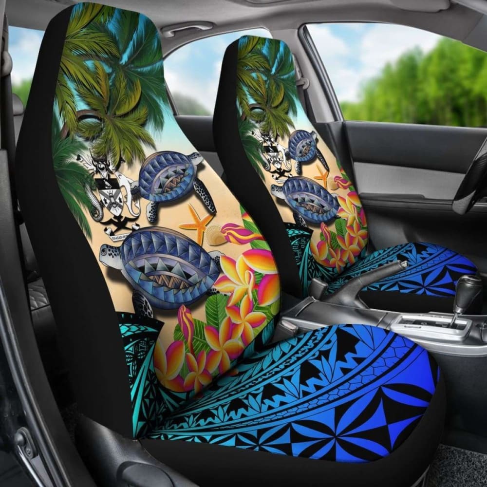Solomon Islands Car Seat Covers - Polynesian Turtle Coconut Tree And Plumeria Amazing