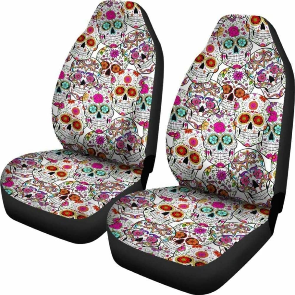 Set Of Pcs - Sugar Skull Day Of The Dead Car Seat Covers