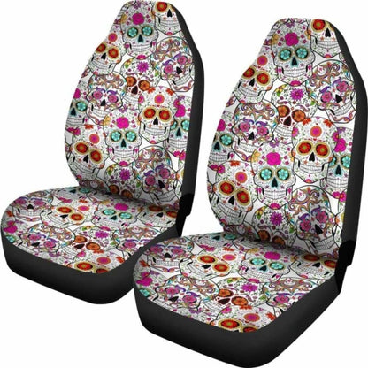 Set Of Pcs - Sugar Skull Day Of The Dead Car Seat Covers