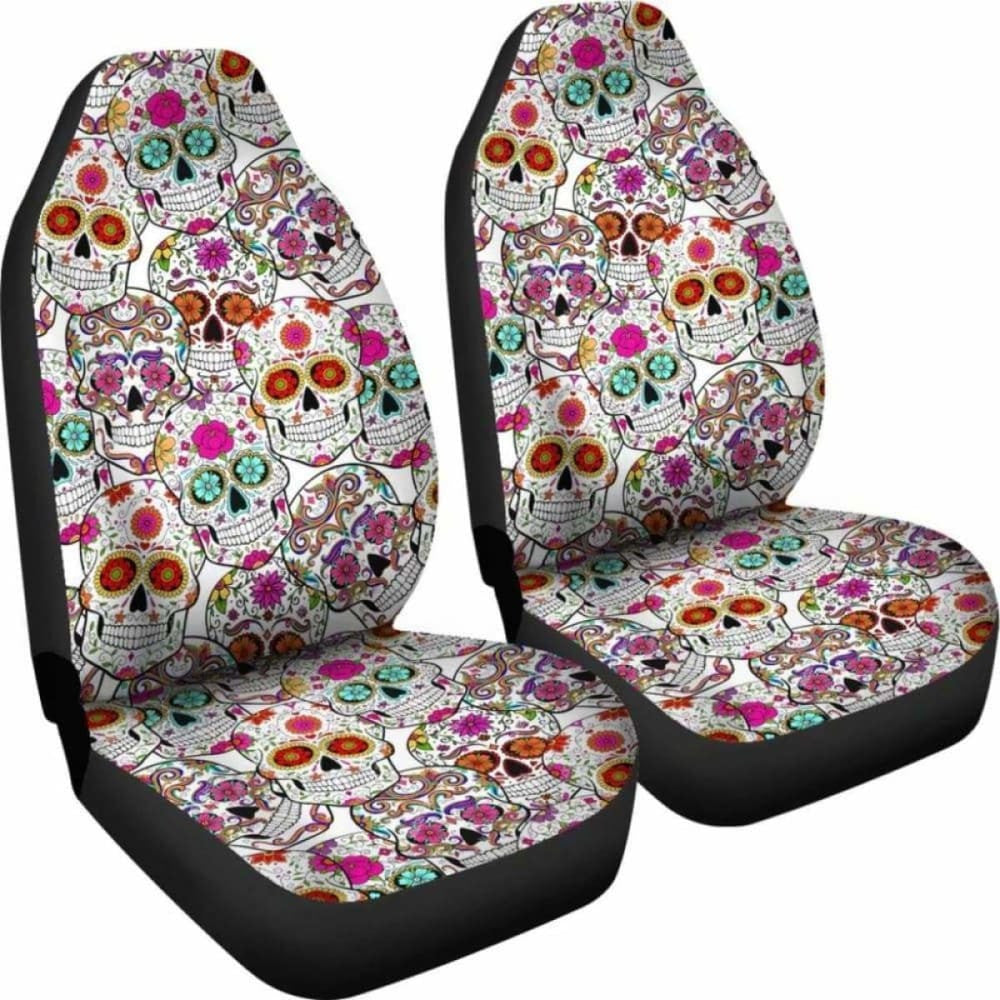 Set Of Pcs - Sugar Skull Day Of The Dead Car Seat Covers