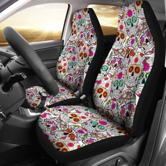 Set Of Pcs - Sugar Skull Day Of The Dead Car Seat Covers