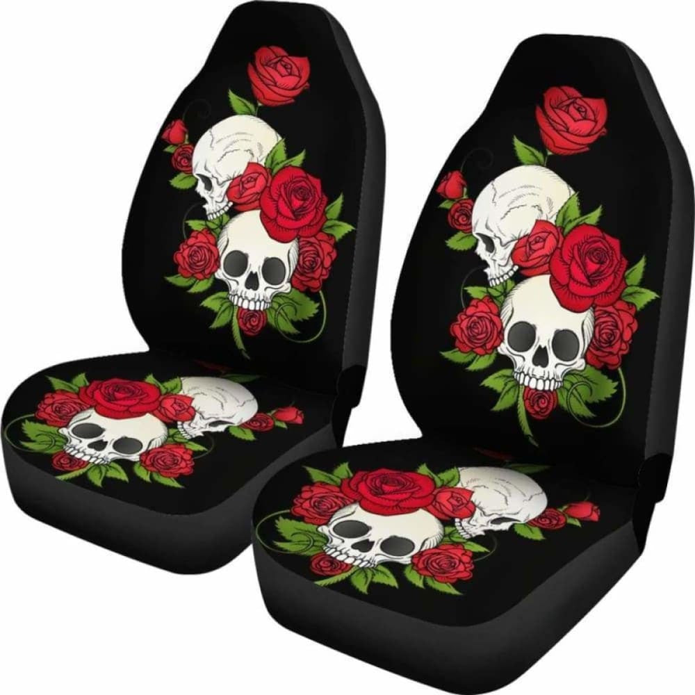 Set Of Floral Skull Car Seat Cover