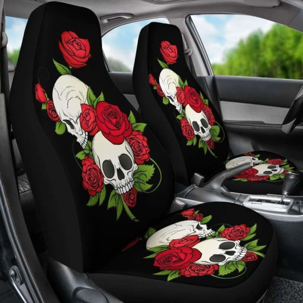 Set Of Floral Skull Car Seat Cover