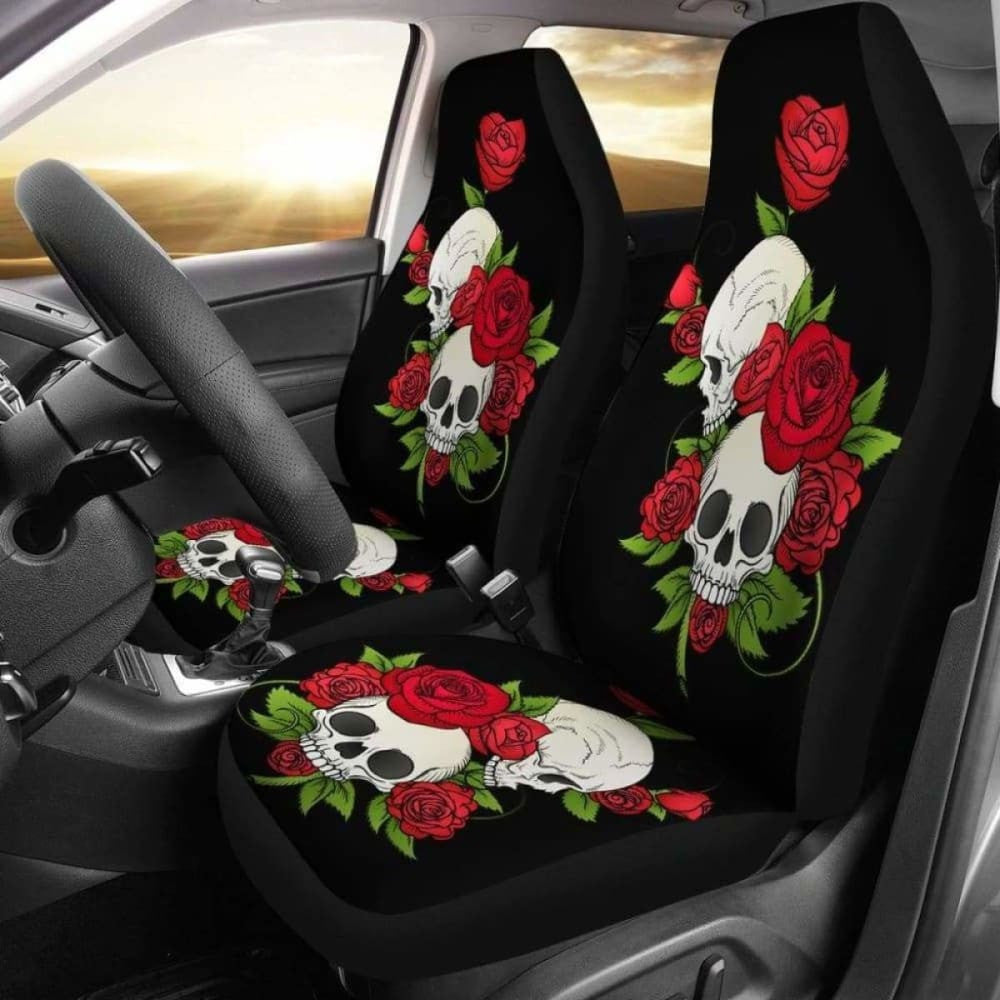 Set Of Floral Skull Car Seat Cover