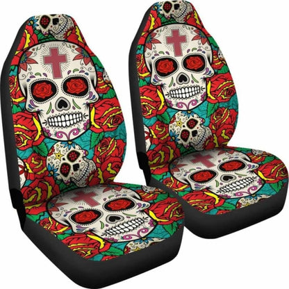 Sugar Skull Red Rose Seat Covers