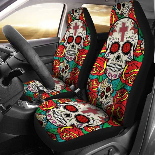 Sugar Skull Red Rose Seat Covers