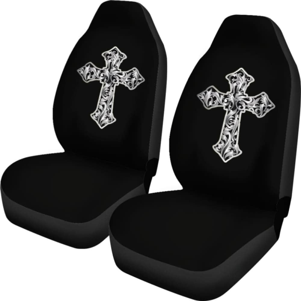 Silver Vintage Cross Car Seat Covers