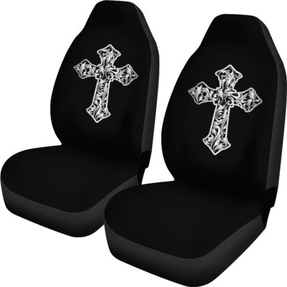 Silver Vintage Cross Car Seat Covers