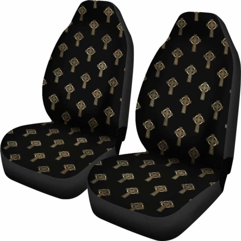 Celtic Cross Black And Gold Car Seat Covers