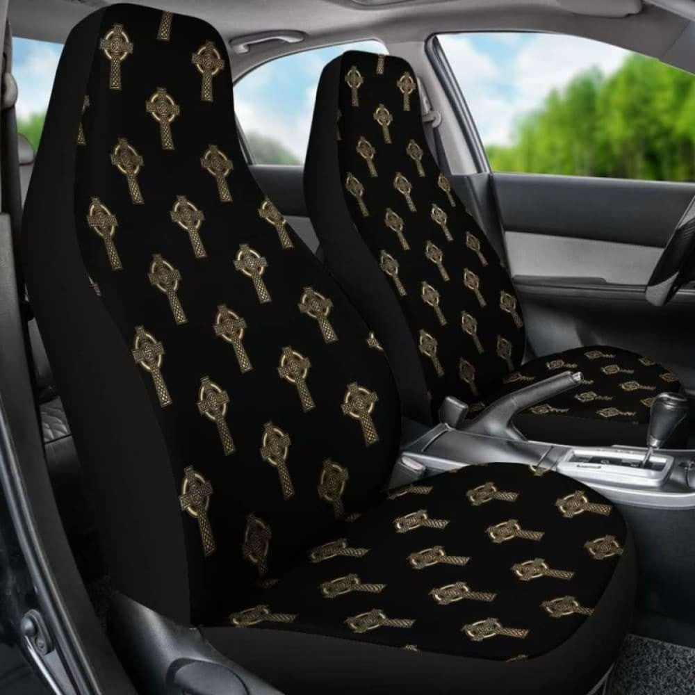 Celtic Cross Black And Gold Car Seat Covers