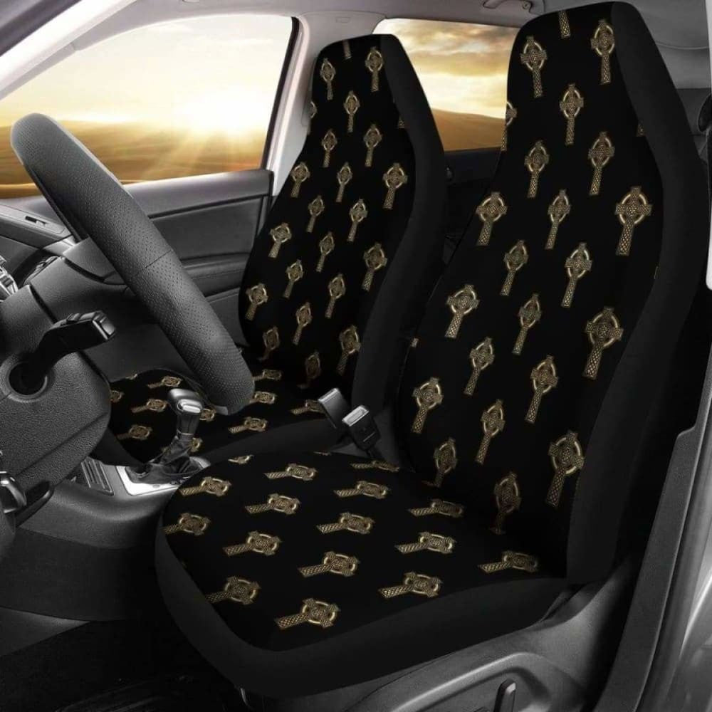 Celtic Cross Black And Gold Car Seat Covers