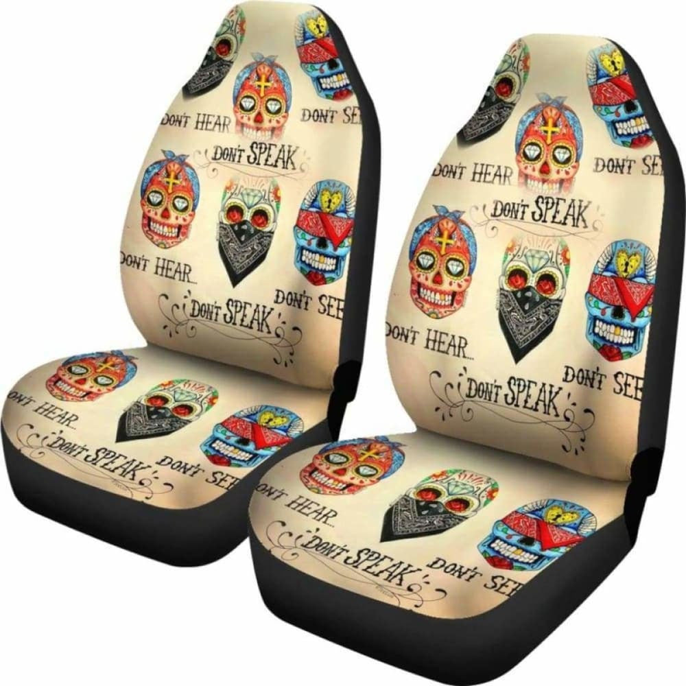Set Of - No Hear No See No Speak Sugar Skull Car Seat Cover