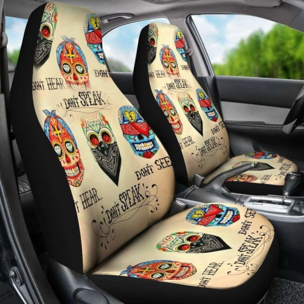 Set Of - No Hear No See No Speak Sugar Skull Car Seat Cover