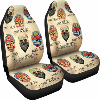 Set Of - No Hear No See No Speak Sugar Skull Car Seat Cover