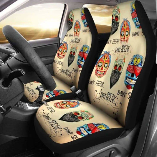Set Of - No Hear No See No Speak Sugar Skull Car Seat Cover