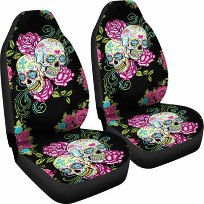 Set Pcs Floral Sugar Skull Car Seat Covers
