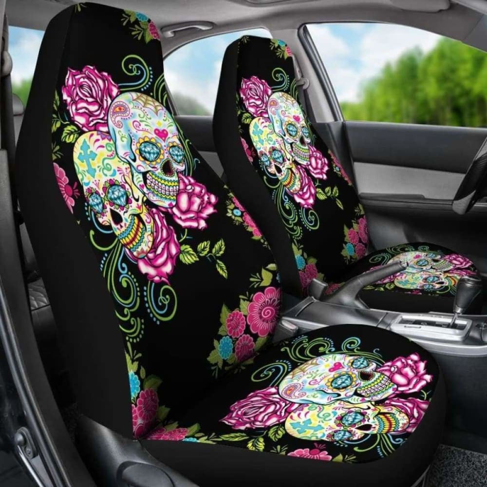 Set Pcs Floral Sugar Skull Car Seat Covers