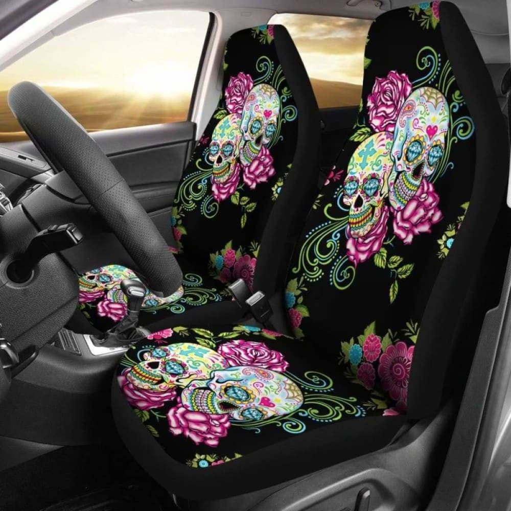 Set Pcs Floral Sugar Skull Car Seat Covers