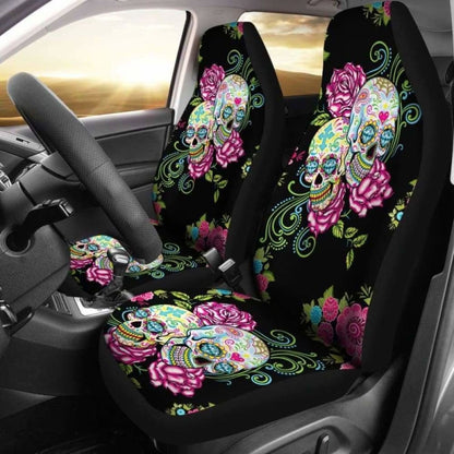Set Pcs Floral Sugar Skull Car Seat Covers